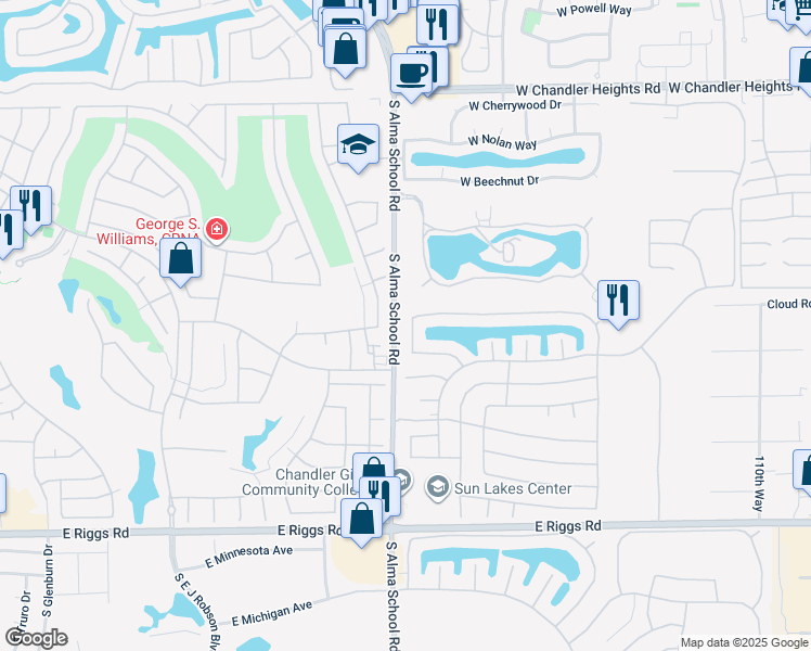 map of restaurants, bars, coffee shops, grocery stores, and more near 24412 South Boxwood Drive in Sun Lakes