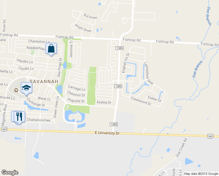 map of restaurants, bars, coffee shops, grocery stores, and more near 1821 Forsythe Drive in Savannah