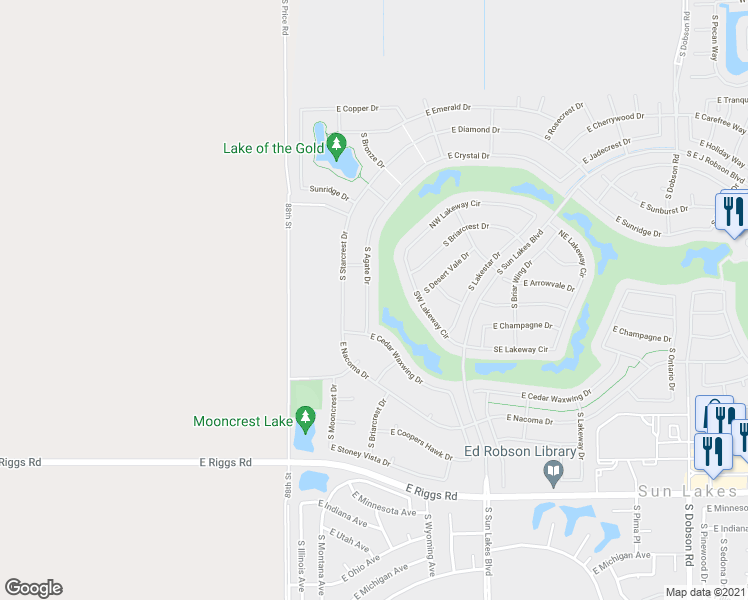 map of restaurants, bars, coffee shops, grocery stores, and more near 24403 South Agate Drive in Sun Lakes