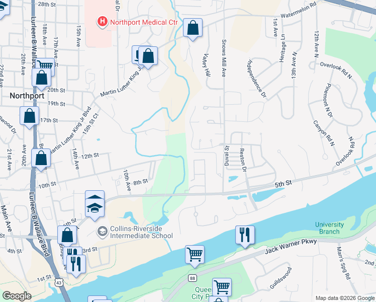 map of restaurants, bars, coffee shops, grocery stores, and more near 2005 Fox Ridge Road in Tuscaloosa