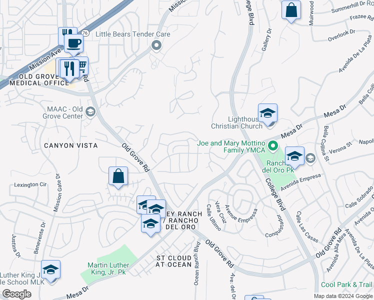 map of restaurants, bars, coffee shops, grocery stores, and more near 1017 Plover Way in Oceanside