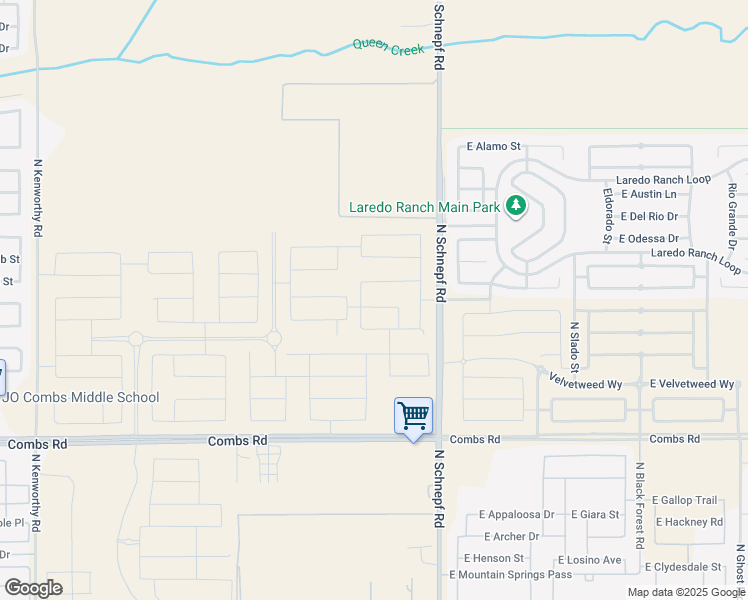 map of restaurants, bars, coffee shops, grocery stores, and more near 38162 North La Grange Lane in Queen Creek