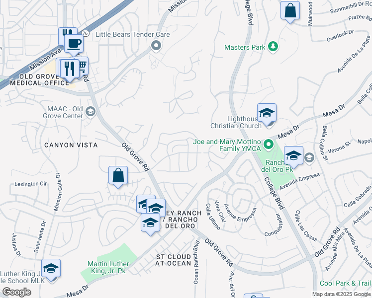 map of restaurants, bars, coffee shops, grocery stores, and more near 1017 Plover Way in Oceanside
