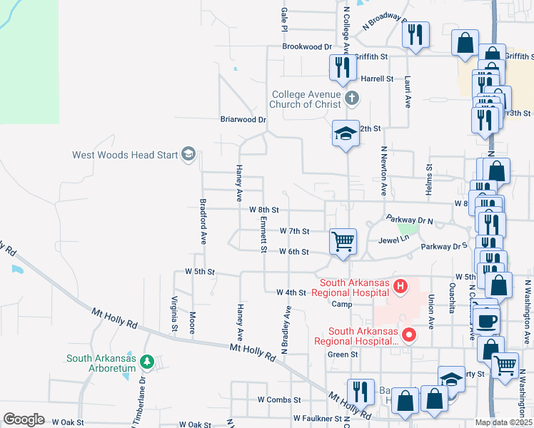 map of restaurants, bars, coffee shops, grocery stores, and more near 1117 West 8th Street in El Dorado