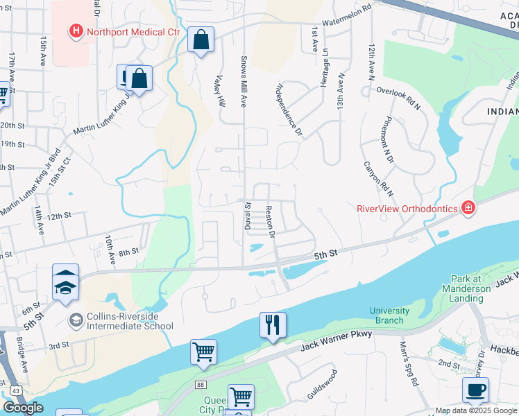 map of restaurants, bars, coffee shops, grocery stores, and more near 1708 Dauphine Drive in Tuscaloosa