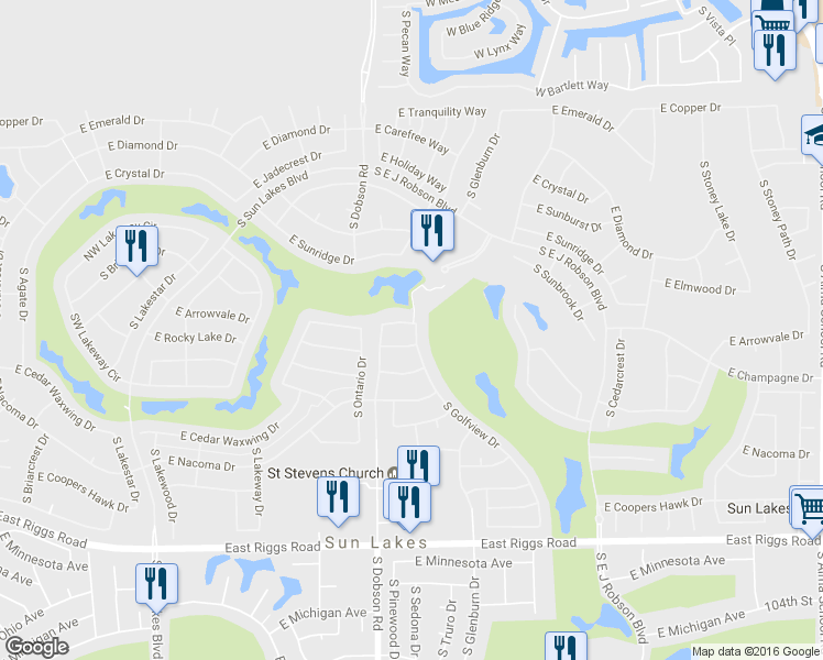 map of restaurants, bars, coffee shops, grocery stores, and more near 9637 East Arrowvale Drive in Sun Lakes