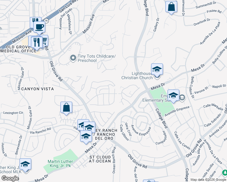 map of restaurants, bars, coffee shops, grocery stores, and more near 1019 Turnstone Way in Oceanside