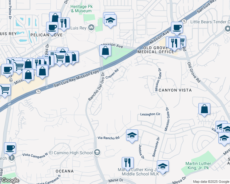 map of restaurants, bars, coffee shops, grocery stores, and more near 236 Victoria Way in Oceanside