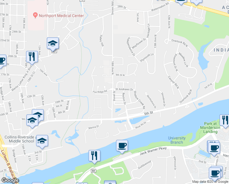 map of restaurants, bars, coffee shops, grocery stores, and more near 1712 Duval Street in Tuscaloosa