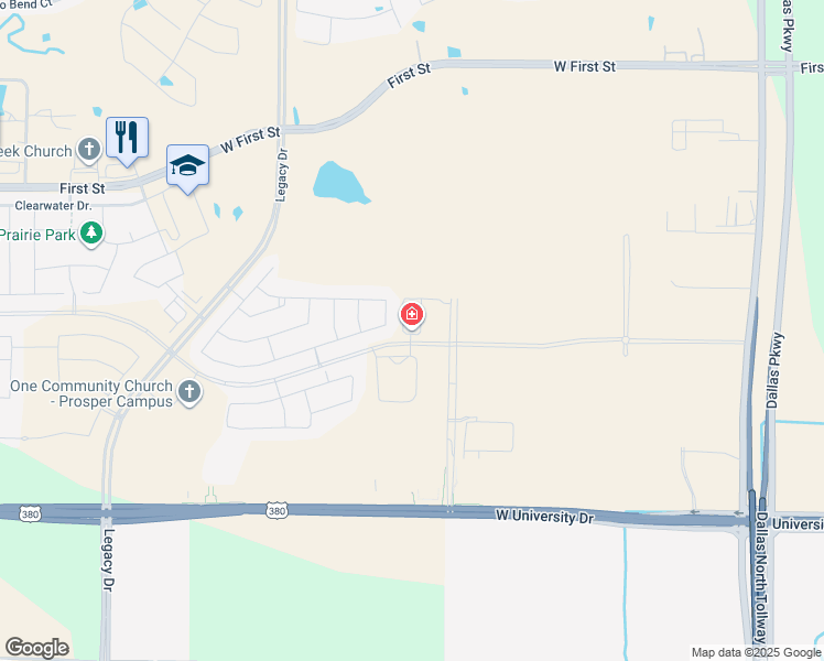 map of restaurants, bars, coffee shops, grocery stores, and more near 1710 U.S. Highway 380 West in Prosper