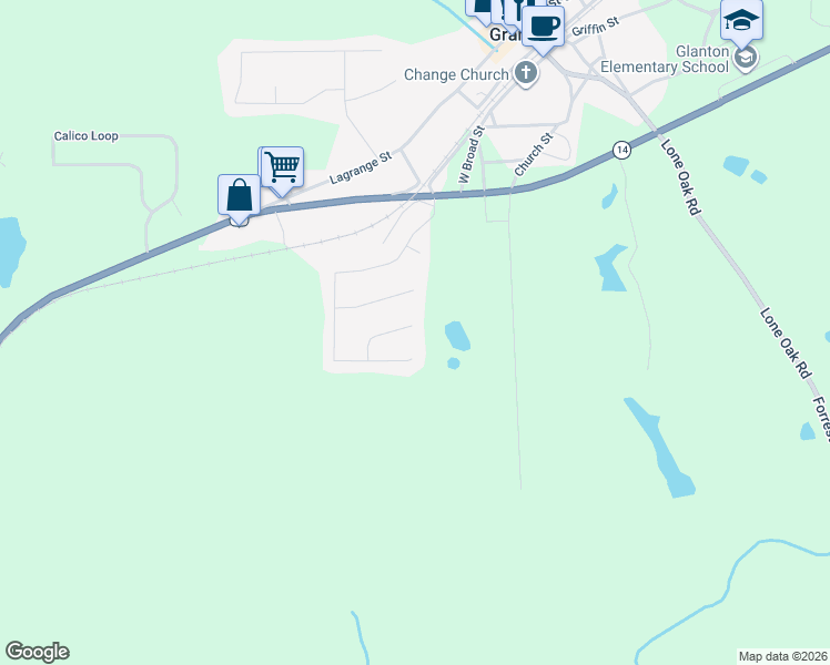 map of restaurants, bars, coffee shops, grocery stores, and more near 13 Huntington Drive in Grantville