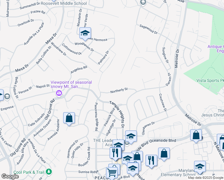 map of restaurants, bars, coffee shops, grocery stores, and more near 4824 Northerly Street in Oceanside
