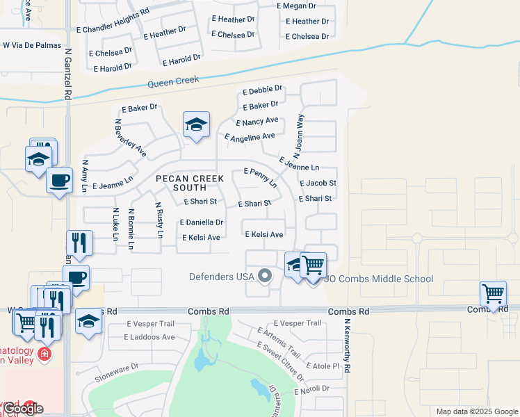 map of restaurants, bars, coffee shops, grocery stores, and more near 1302 East Daniella Drive in San Tan Valley