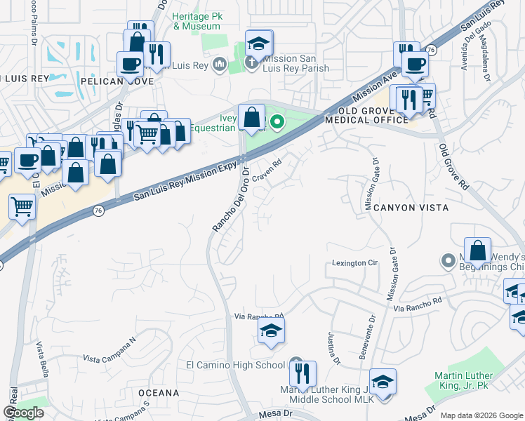 map of restaurants, bars, coffee shops, grocery stores, and more near 236 Victoria Way in Oceanside