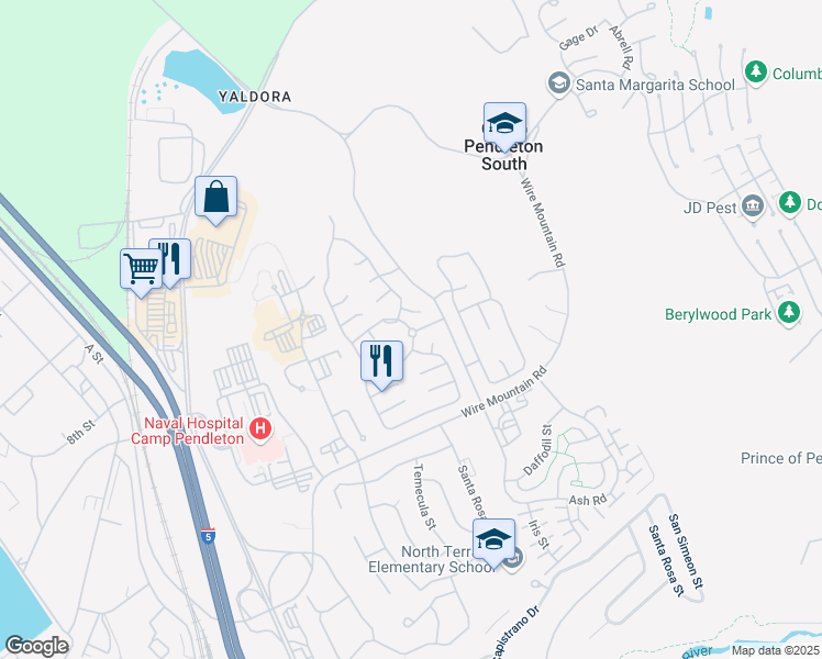 map of restaurants, bars, coffee shops, grocery stores, and more near 223 Volcan Road in Oceanside