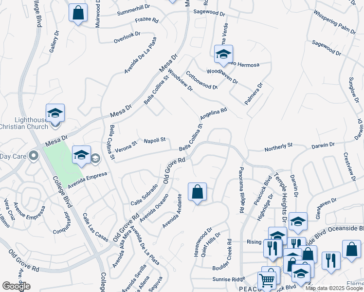map of restaurants, bars, coffee shops, grocery stores, and more near 5114 Bella Collina Street in Oceanside