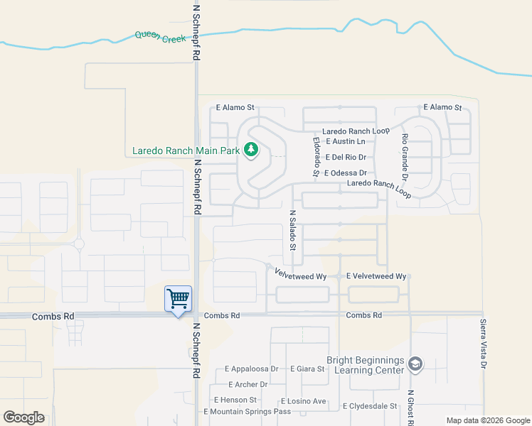 map of restaurants, bars, coffee shops, grocery stores, and more near 3801 East Longhorn Street in Queen Creek