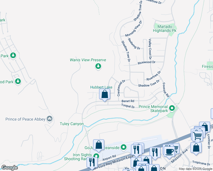 map of restaurants, bars, coffee shops, grocery stores, and more near 637 Wala Drive in Oceanside