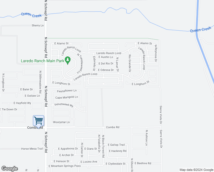 map of restaurants, bars, coffee shops, grocery stores, and more near 4291 East Longhorn Street in San Tan Valley