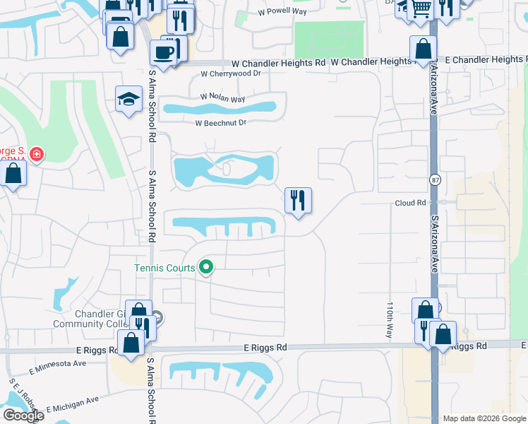 map of restaurants, bars, coffee shops, grocery stores, and more near 10713 East Arrowvale Drive in Sun Lakes