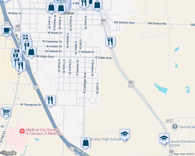 map of restaurants, bars, coffee shops, grocery stores, and more near 1398 South Cliff Street in Decatur