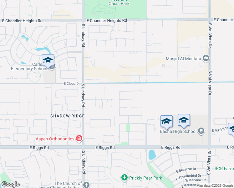 map of restaurants, bars, coffee shops, grocery stores, and more near 5640 South Gemstone Drive in Chandler
