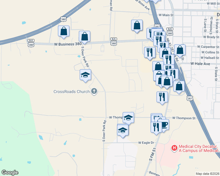 map of restaurants, bars, coffee shops, grocery stores, and more near 1305 South Deer Park Road in Decatur