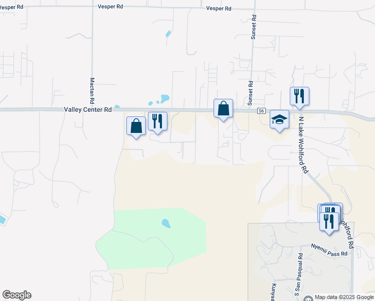 map of restaurants, bars, coffee shops, grocery stores, and more near 30835 Hilltop View court in Valley Center