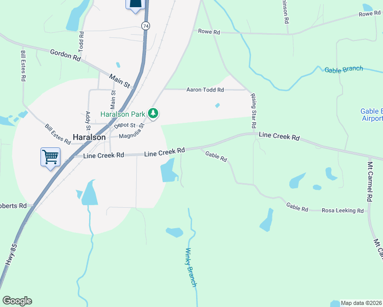map of restaurants, bars, coffee shops, grocery stores, and more near 303 Line Creek Road in Senoia