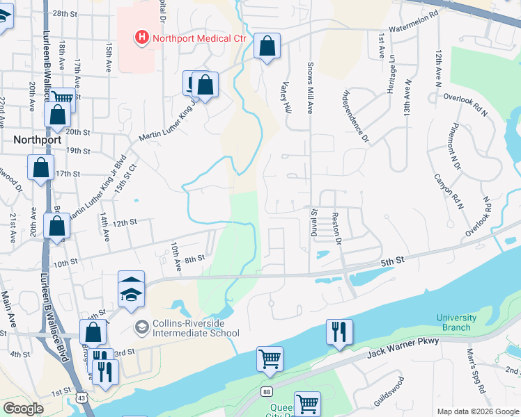 map of restaurants, bars, coffee shops, grocery stores, and more near 2005 Fox Ridge Road in Tuscaloosa