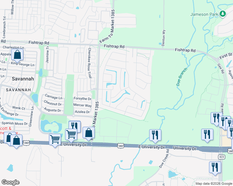 map of restaurants, bars, coffee shops, grocery stores, and more near 5640 Lincolnwood Drive in Prosper