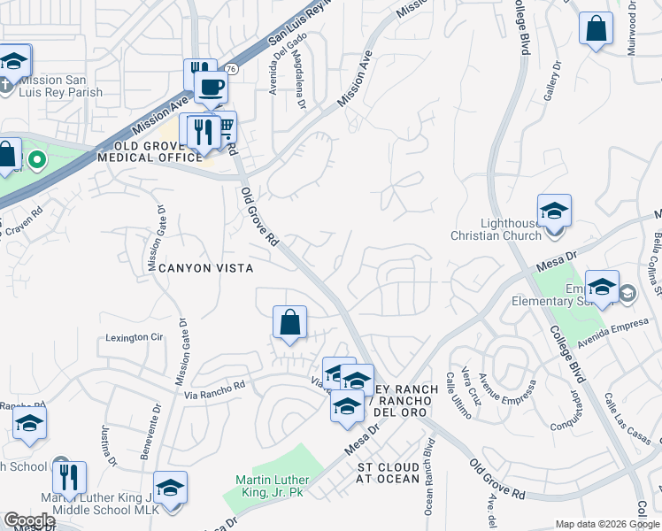 map of restaurants, bars, coffee shops, grocery stores, and more near 4428 Skimmer Way in Oceanside
