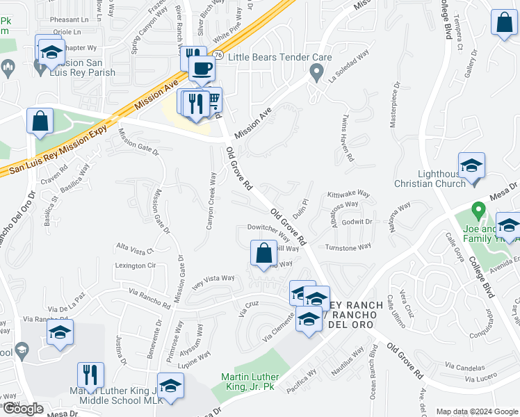 map of restaurants, bars, coffee shops, grocery stores, and more near 4324 Black Duck Way in Oceanside