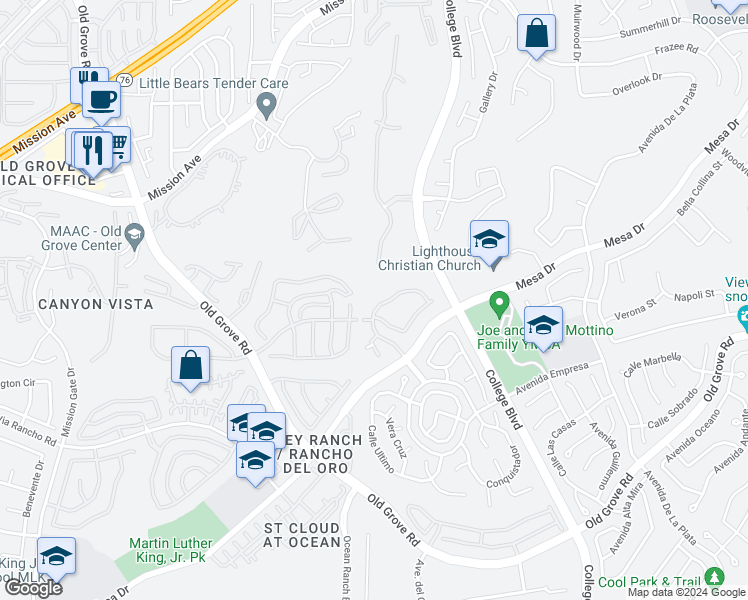map of restaurants, bars, coffee shops, grocery stores, and more near 4620 Los Alamos Way in Oceanside