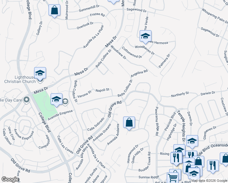 map of restaurants, bars, coffee shops, grocery stores, and more near 5106 Bella Collina Street in Oceanside