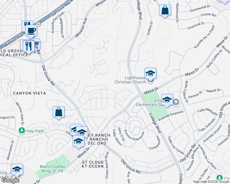 map of restaurants, bars, coffee shops, grocery stores, and more near 1251 Natoma Way in Oceanside