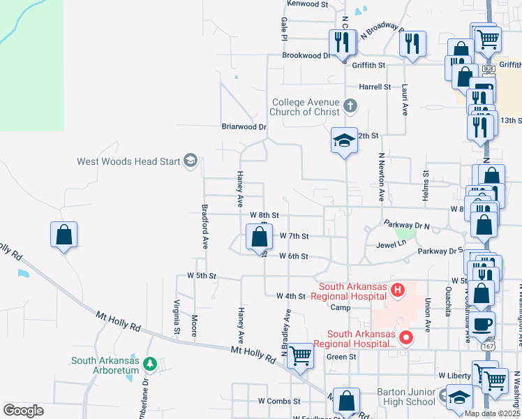 map of restaurants, bars, coffee shops, grocery stores, and more near 1117 West 8th Street in El Dorado