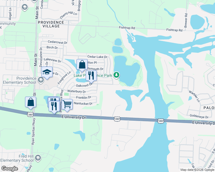 map of restaurants, bars, coffee shops, grocery stores, and more near 1508 Oakcrest Drive in Little Elm