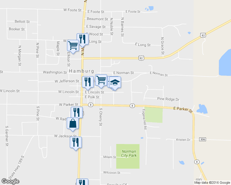 map of restaurants, bars, coffee shops, grocery stores, and more near 521 E Lincoln St in Hamburg