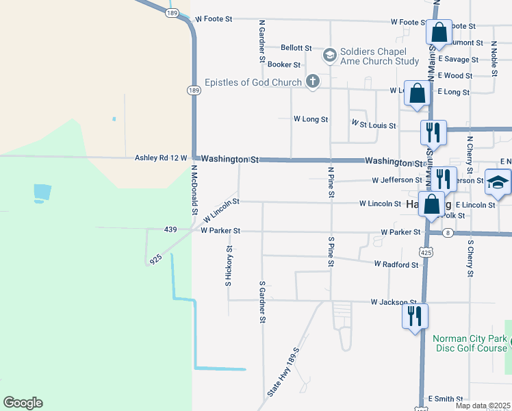 map of restaurants, bars, coffee shops, grocery stores, and more near 812 West Parker Street in Hamburg