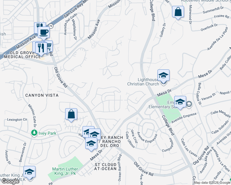 map of restaurants, bars, coffee shops, grocery stores, and more near 1002 Plover Way in Oceanside