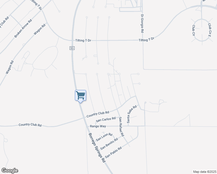map of restaurants, bars, coffee shops, grocery stores, and more near 3368 San Rafael Road in Borrego Springs