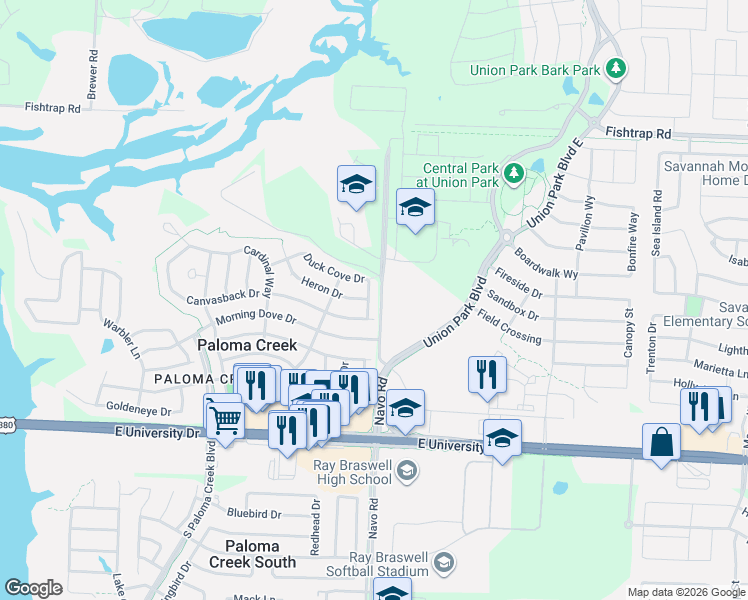 map of restaurants, bars, coffee shops, grocery stores, and more near 1780 Navo Road in Aubrey