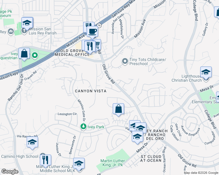map of restaurants, bars, coffee shops, grocery stores, and more near 4288 Black Duck Way in Oceanside