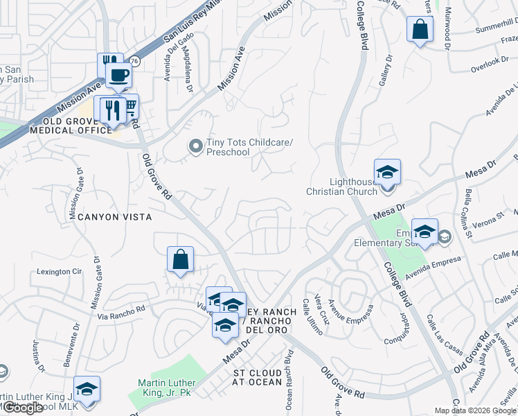map of restaurants, bars, coffee shops, grocery stores, and more near 4469 Albatross Way in Oceanside