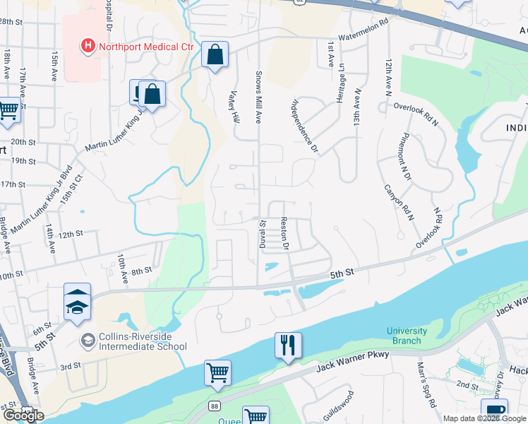 map of restaurants, bars, coffee shops, grocery stores, and more near 1710 Hollow Lane in Tuscaloosa