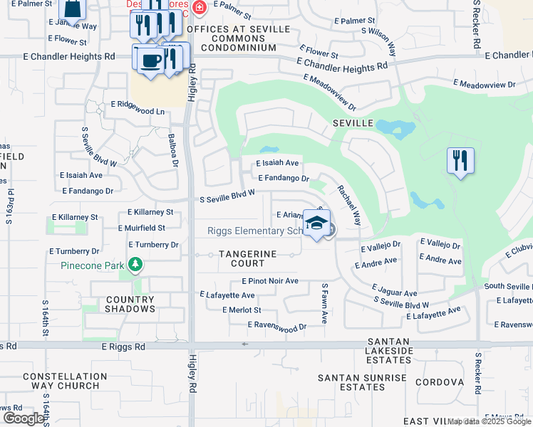 map of restaurants, bars, coffee shops, grocery stores, and more near 3435 East Riopelle Avenue in Gilbert