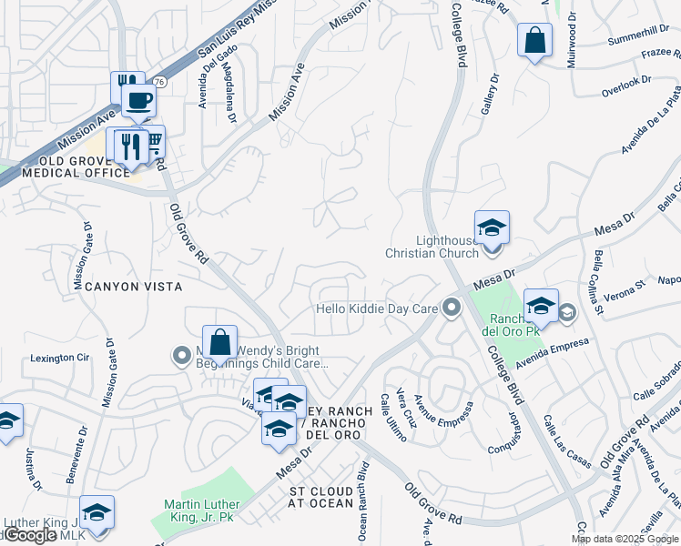 map of restaurants, bars, coffee shops, grocery stores, and more near 4485 Albatross Way in Oceanside