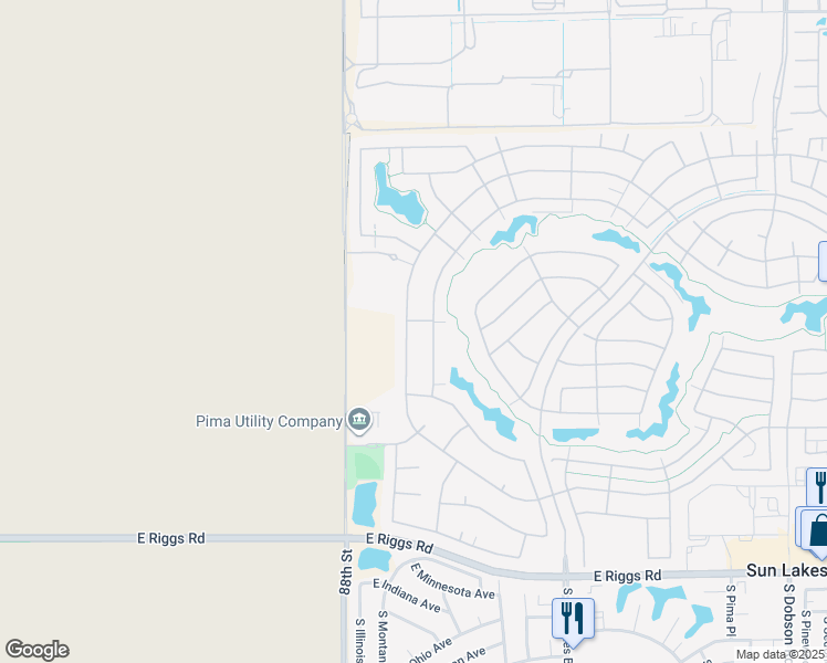 map of restaurants, bars, coffee shops, grocery stores, and more near 24212 South Starcrest Drive in Sun Lakes