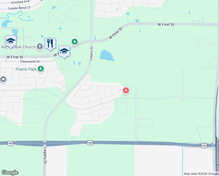 map of restaurants, bars, coffee shops, grocery stores, and more near 1710 U.S. Highway 380 in Prosper